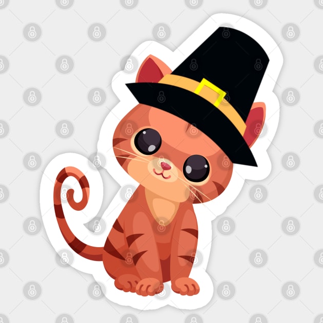 Thanksgiving Pilgrim Cat Sticker by HolidayBug